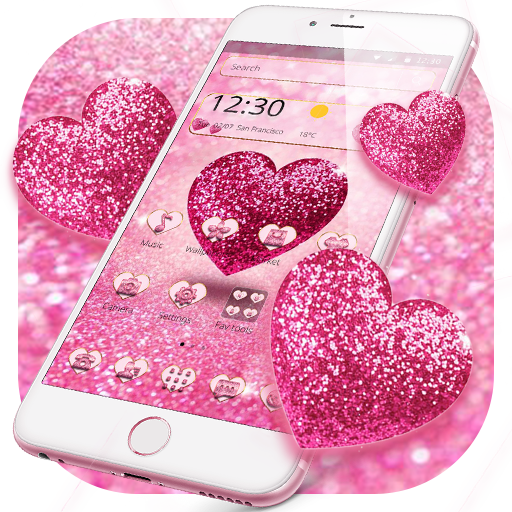 Pink Glitter Love Heart Theme