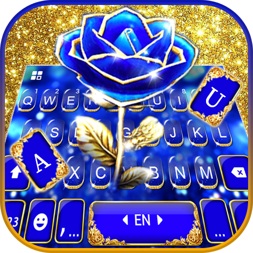 Gold Blue Rose Crystal Keyboar