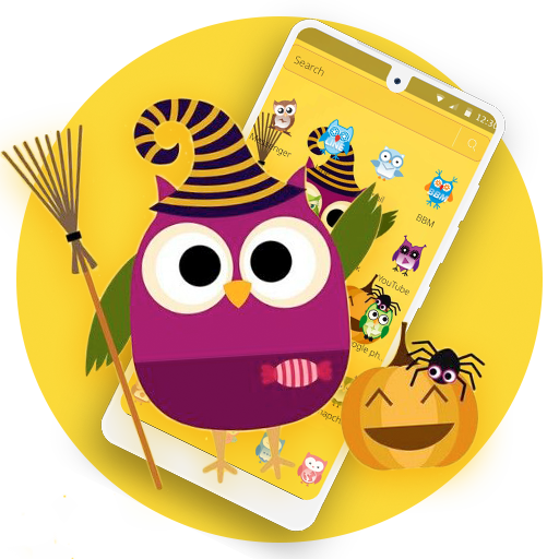 Cute Purple Owl Yellow Wallpaper Theme