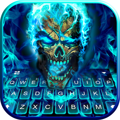 Blue Flame Skull Keyboard Them