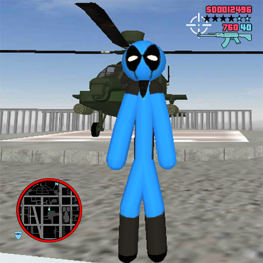 Blue DedPool Stickman Rope Hero Gangstar Crime