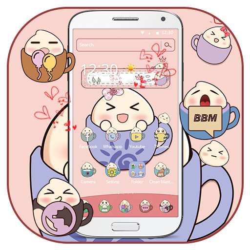 Pink tea cup cute steamed bun Desktop Theme